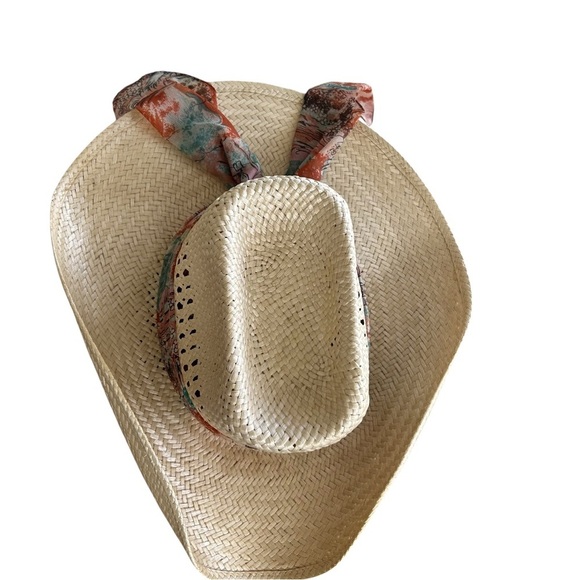 Bailey Straw Women’s Cowboy Hat with Floral Scarf Band - Picture 2 of 9